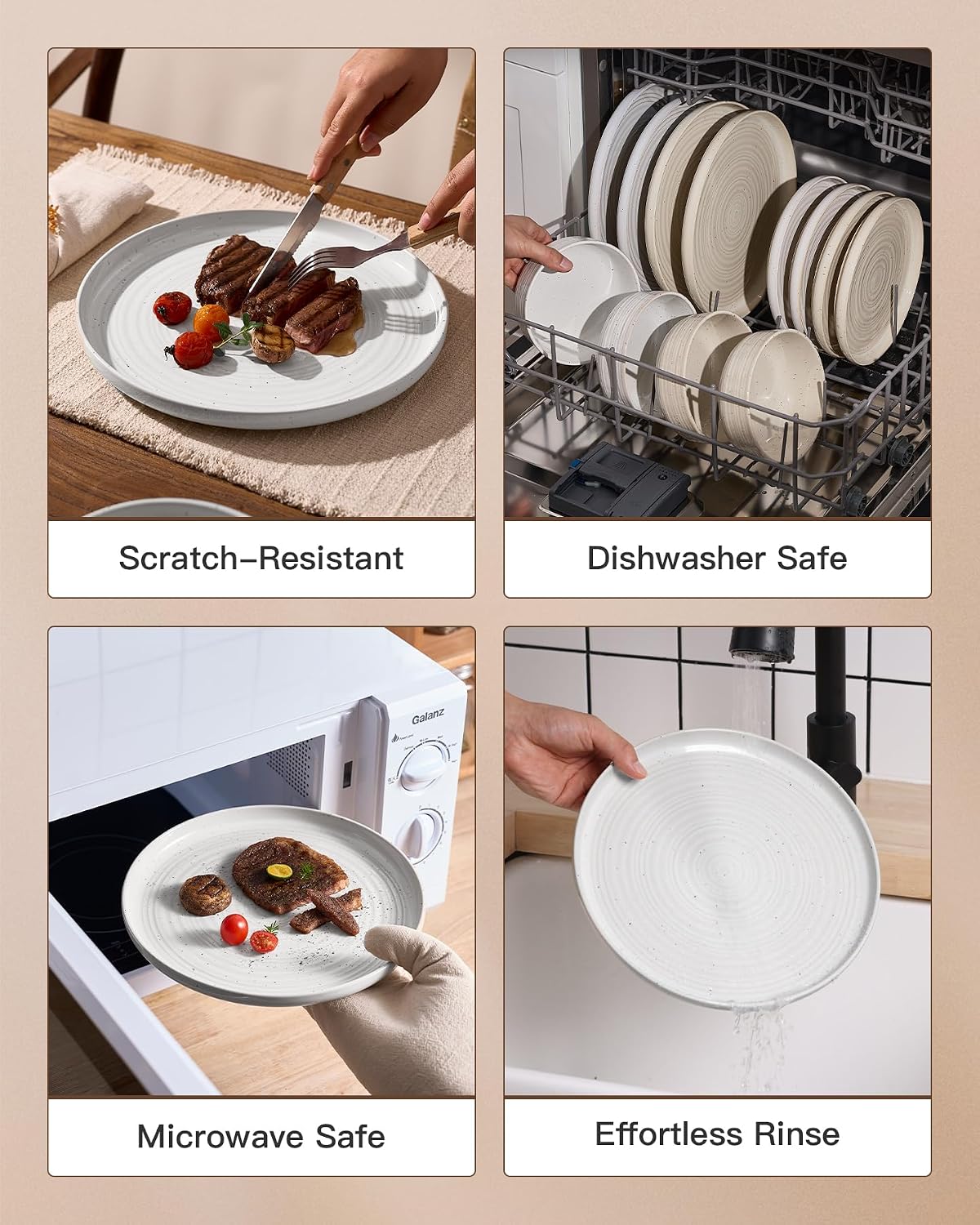 24-Piece Stoneware Dinnerware Set – Flared Plates and Bowls with Reactive Glaze, Speckles & Spirals, Chip & Scratch Resistant Dishes, Dishwasher Safe, Service for 8, Gift Box, White