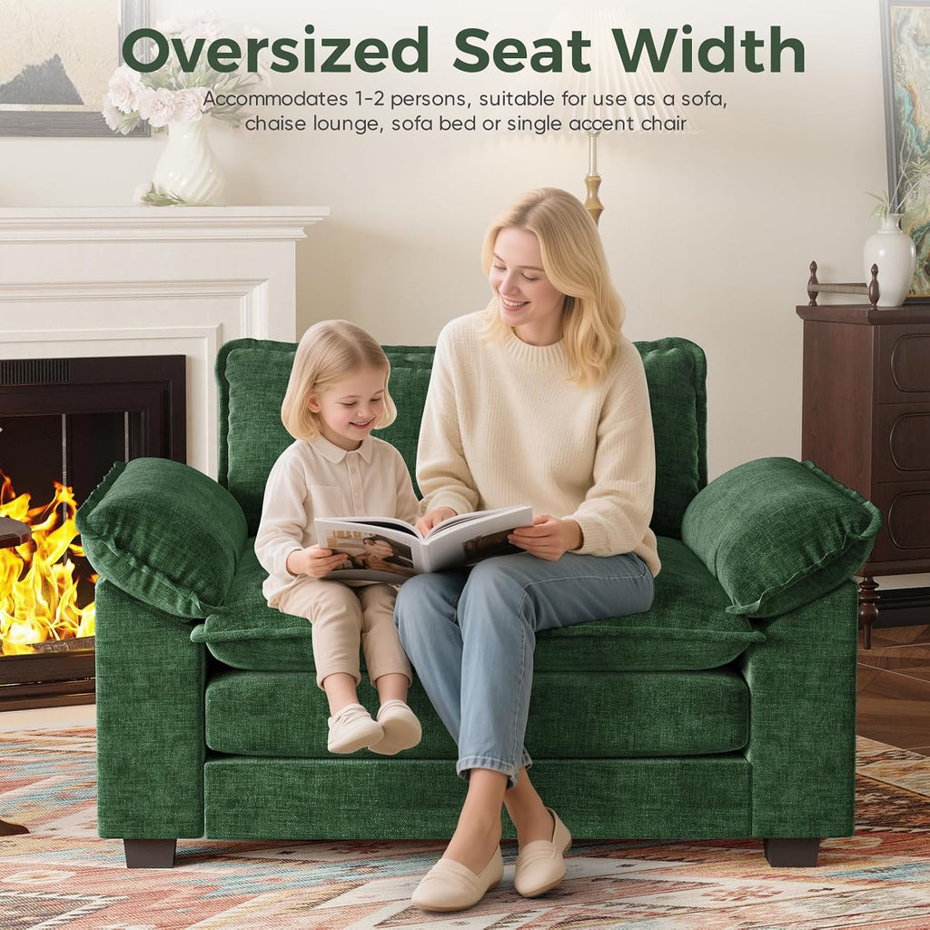 HUSFU 49.5'' W Oversized Accent Chair, Chenille Cloud Sofa Chair with Deep Seat and Extra Wide Armrests, Comfy Reading Armchair for Bedroom, Living Room, Set of 2, Green