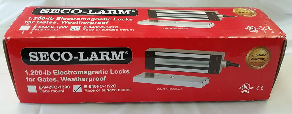 Seco-Larm E-946FC-1K2Q Electromagnetic Gate Lock with 1,200-lb (544kg) Holding Force, 12 or 24 VDC Operation, Indoor and Outdoor Use, Face or Surface Mount, Attractive Stainless-Steel Housing