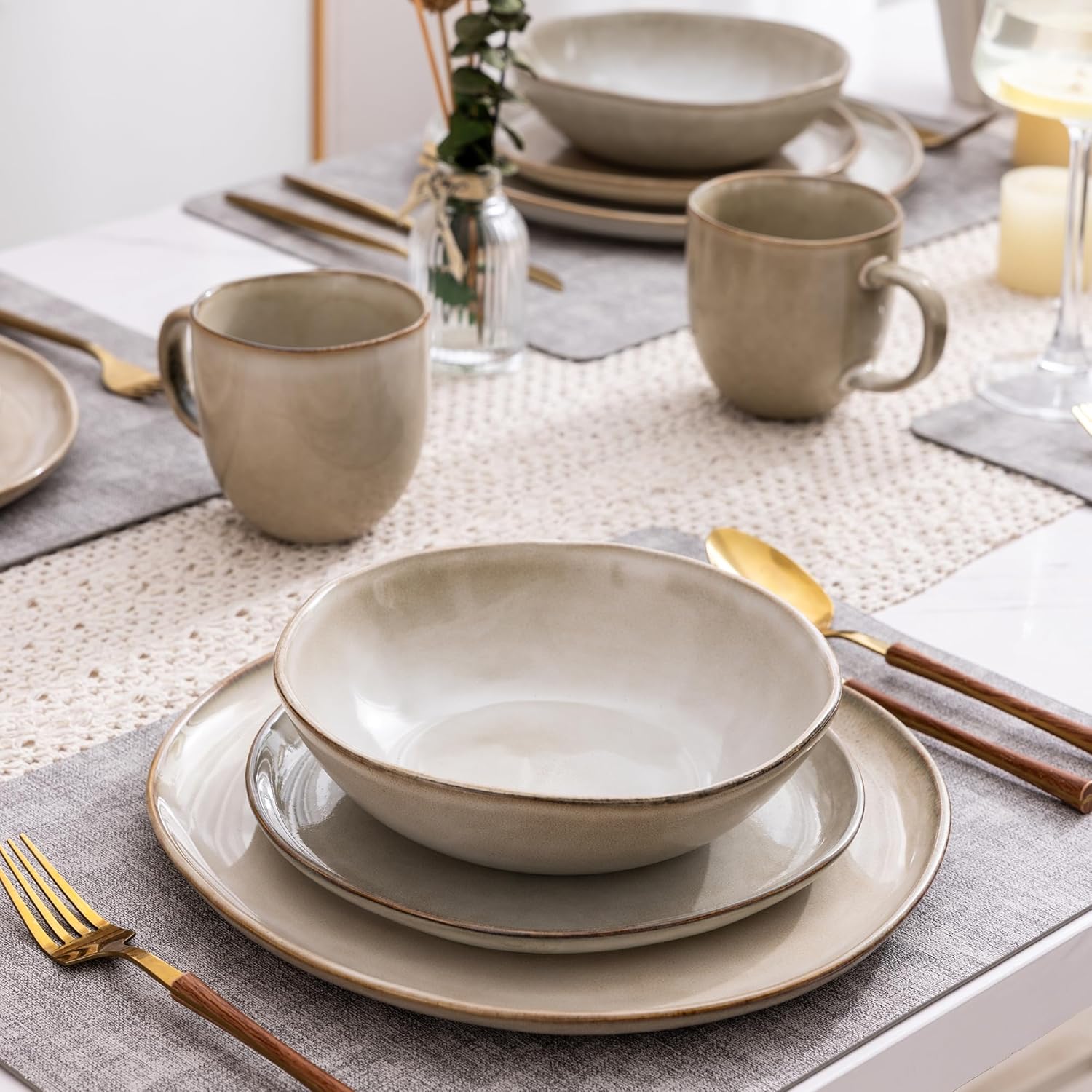 AmorArc Ceramic Dinnerware Sets,Handmade Reactive Glaze Stoneware Plates and Bowls Sets,Highly Scratch Resistant | Dishwasher & Microwave Safe Dishes Set,Service for 6 (18pc)