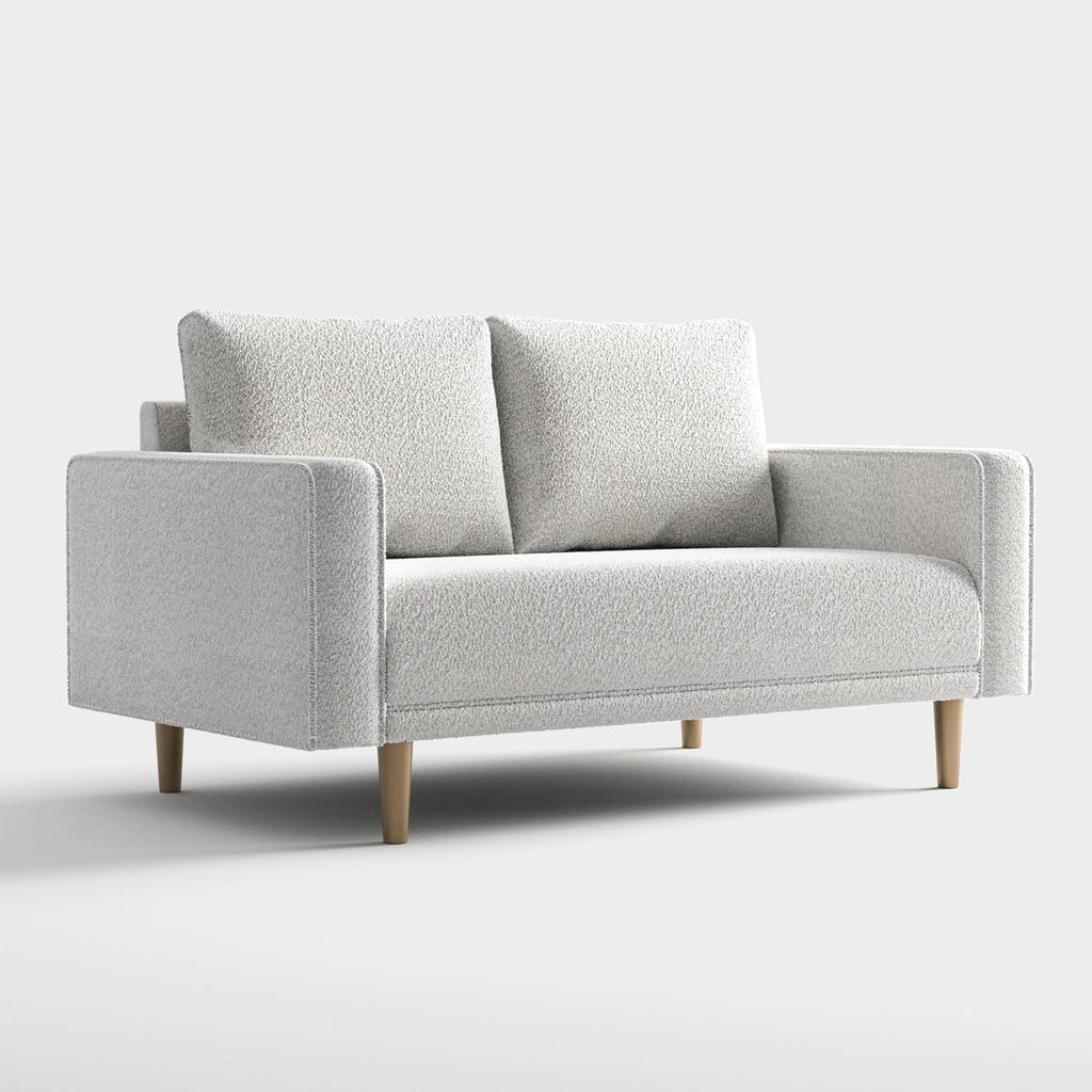 Furniture of America Oriana Contemporary Boucle Loveseat Couch with Back Pillows and Wooden Legs, Comfy Fabric Upholstered Small Sofa for Living Room, Bedroom, Home Office, Off-White