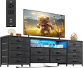 EnHomee Fits 65,70 inch TV Stand, 63' W Dresser TV Stand with LED Lights & Power Outlets, Entertainment Center with 12 Fabric Drawers Long Dresser for Bedroom, Living Room, Hallway, Black