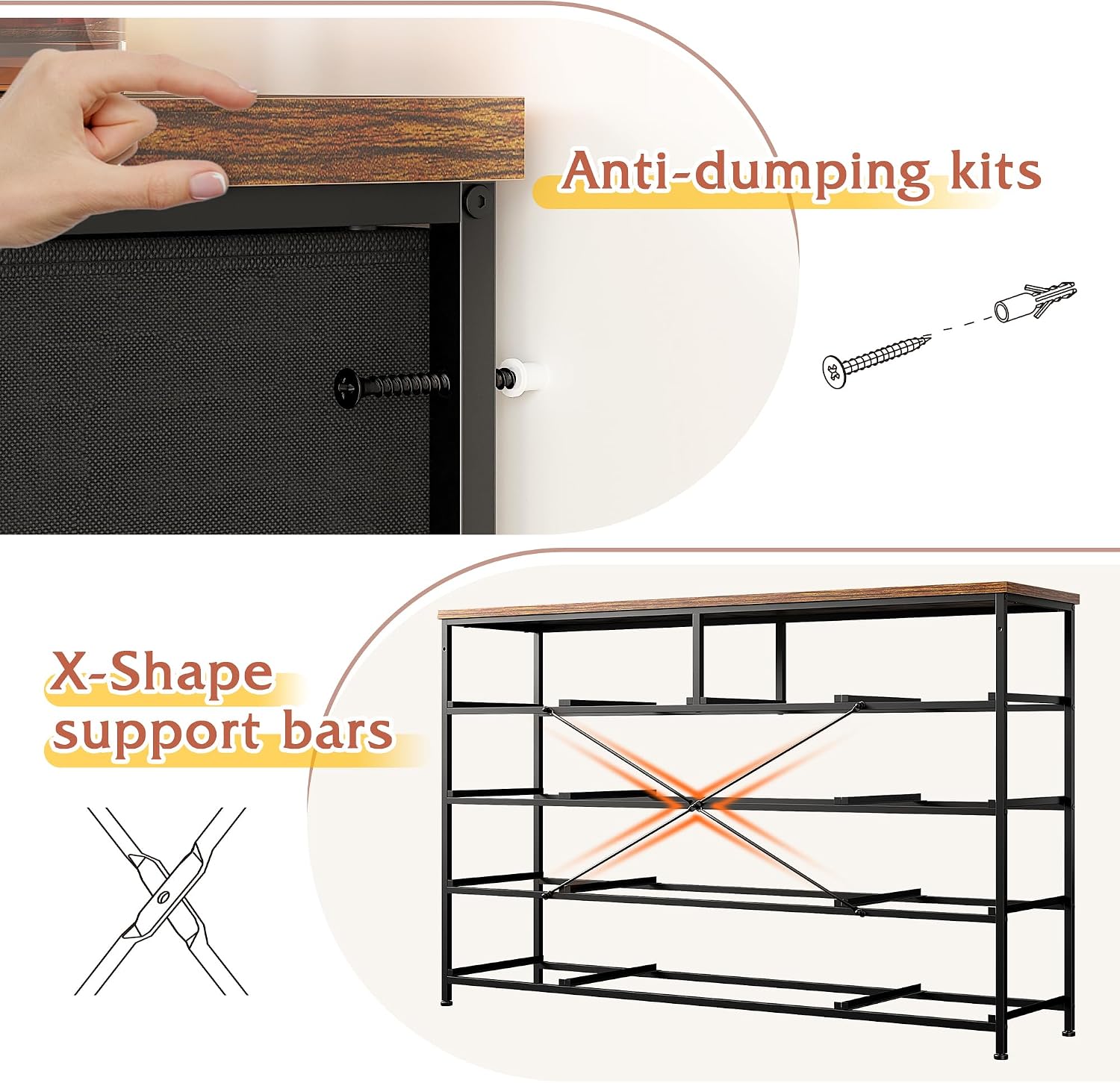 EnHomee Dresser for Bedroom with 13 Fabric Dresser, TV Stand for 40,50,55 inch Tv, Dressers & Chest of Drawers for Living Room, Hallway, Entryway, Apartment Metal Frame, Rustic Brown