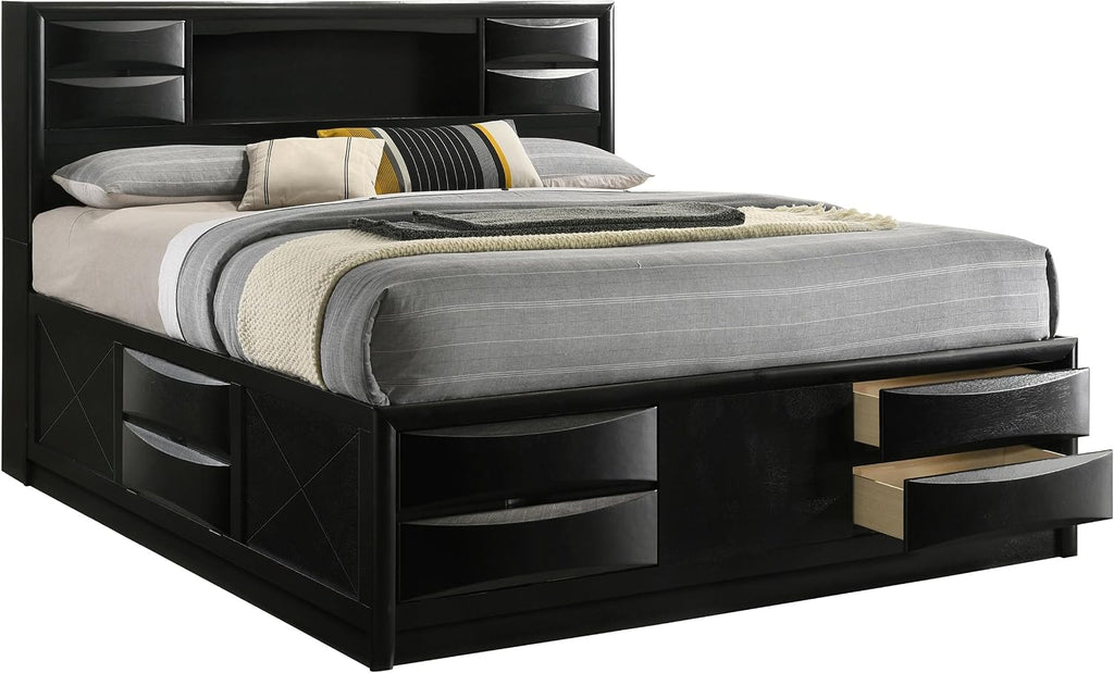 Coaster Home Furnishings - Briana - Wood - Eastern King Platform Storage Bed with Bookcase Headboard, 8 Drawers, Drop-Down Compartments, Transitional Style - Bedroom - Black - 202701KE