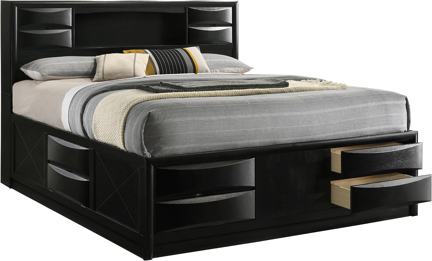 Coaster Home Furnishings - Briana - Wood - Eastern King Platform Storage Bed with Bookcase Headboard, 8 Drawers, Drop-Down Compartments, Transitional Style - Bedroom - Black - 202701KE