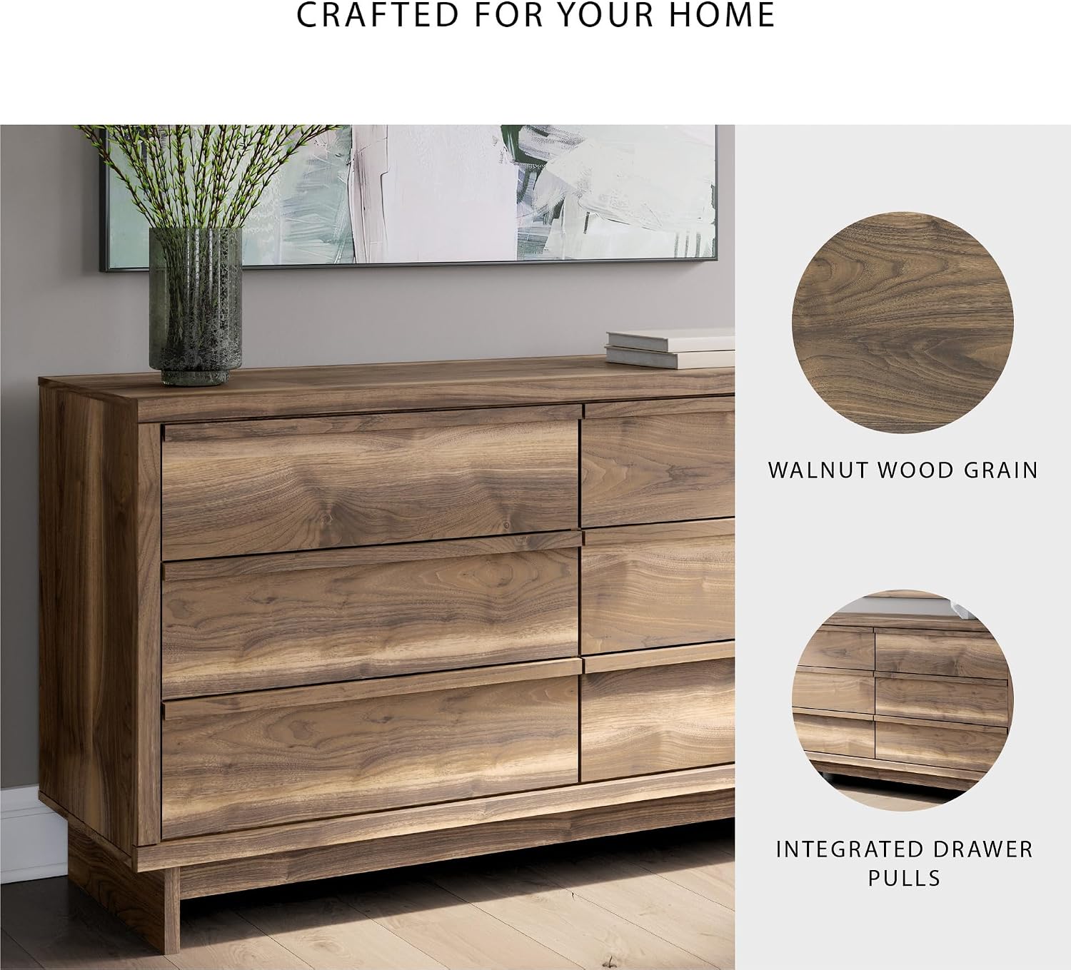 Signature Design by Ashley Darcalli Retro 6 Drawer Dresser with Easy Glide and Safety Stop, Brown