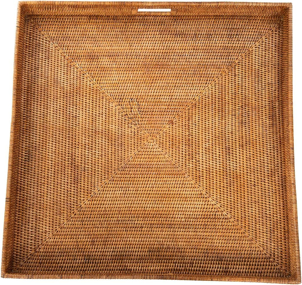 KOUBOO La Jolla Rattan Tray, Square Woven Tray - Decorative Coffee Table, Breakfast Tray, Home Decor Basket Style, Extra Large, Honey-Brown