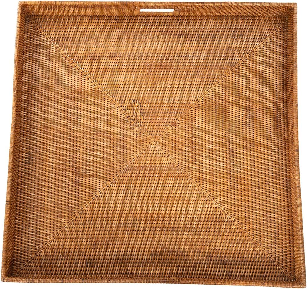 KOUBOO La Jolla Rattan Tray, Square Woven Tray - Decorative Coffee Table, Breakfast Tray, Home Decor Basket Style, Extra Large, Honey-Brown