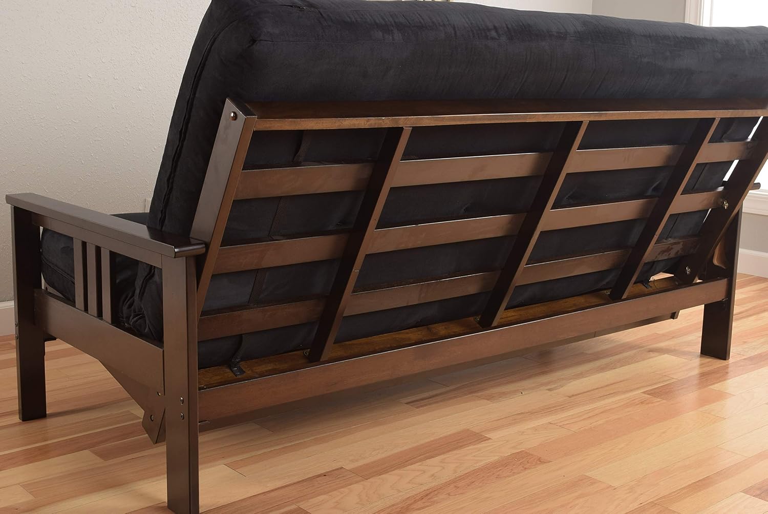 Kodiak Furniture Monterey Futon Set with Storage Drawers, with Espresso Base and Suede Black Mattress