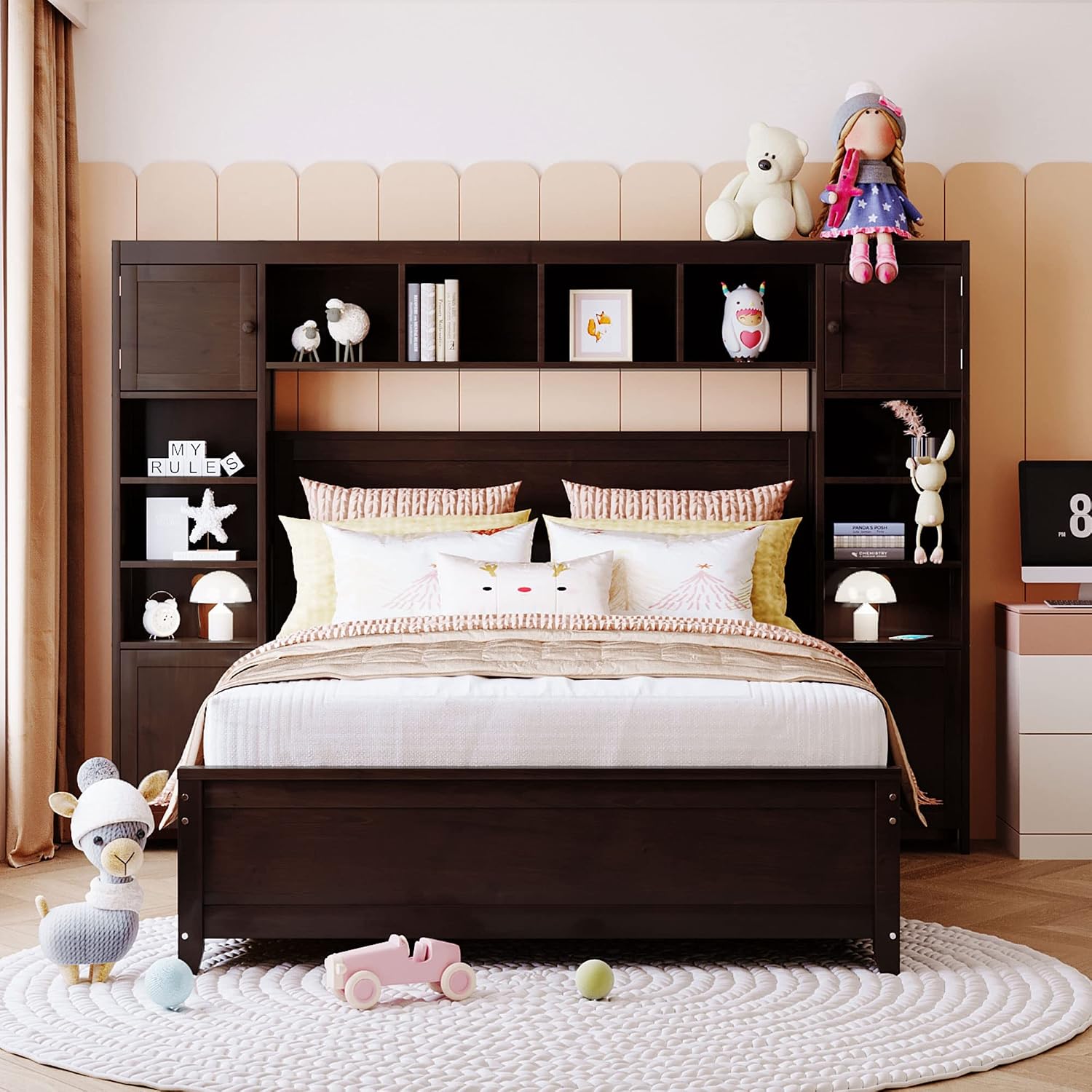 Harper & Bright Designs Full Platform Bed with All-in-One Cabinet and Shelf Modern Wooden Full Beds with 4 Storage Drawers, Full Size Bed Frame for Bed Room, No Box Spring Needed (Espresso)