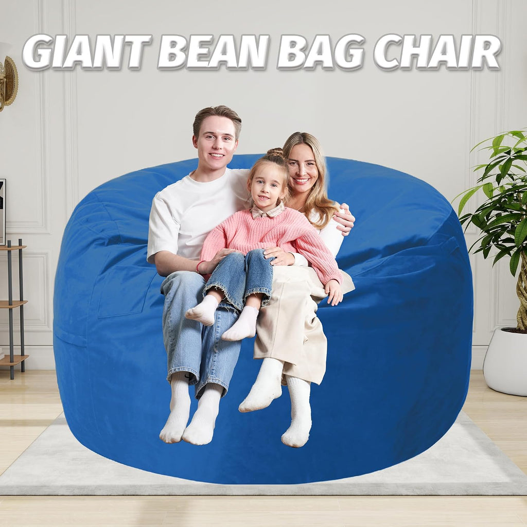 5FT Bean Bag Chair with Ultra Soft Velvet Cover Bean Bag Sofa with Memory Foam Bean Bag Chairs with Large Size Lazy Sofa for Dorm Office Living Room Bedroom Blue 5'