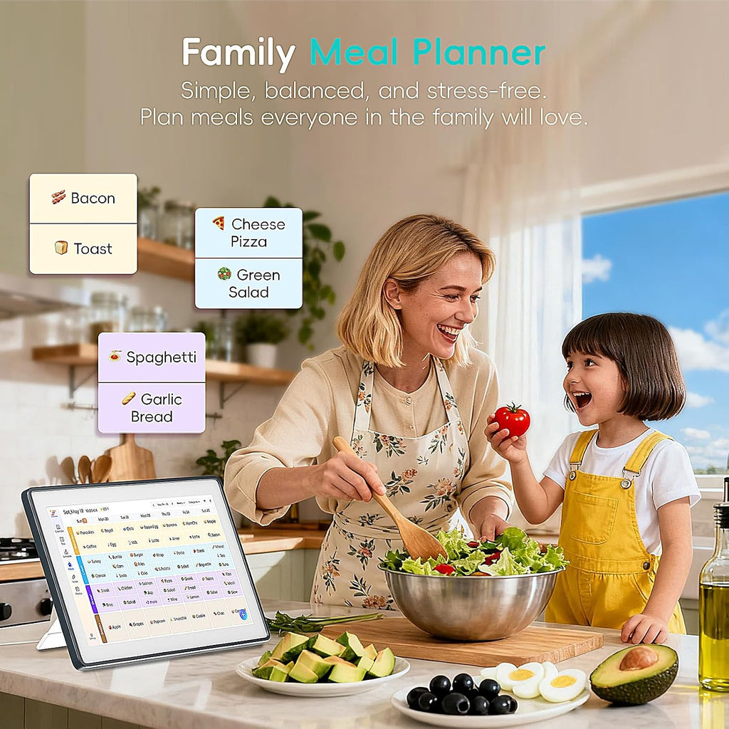 Westsee 15.6' Digital Wall Calendar Frame – Interactive Touchscreen Eletronic Calendars, Family Planner for Schedule, Photo Display, Meals, Chore Chart & Tasks, Wall & Desk Mountable(Grey&Blue))