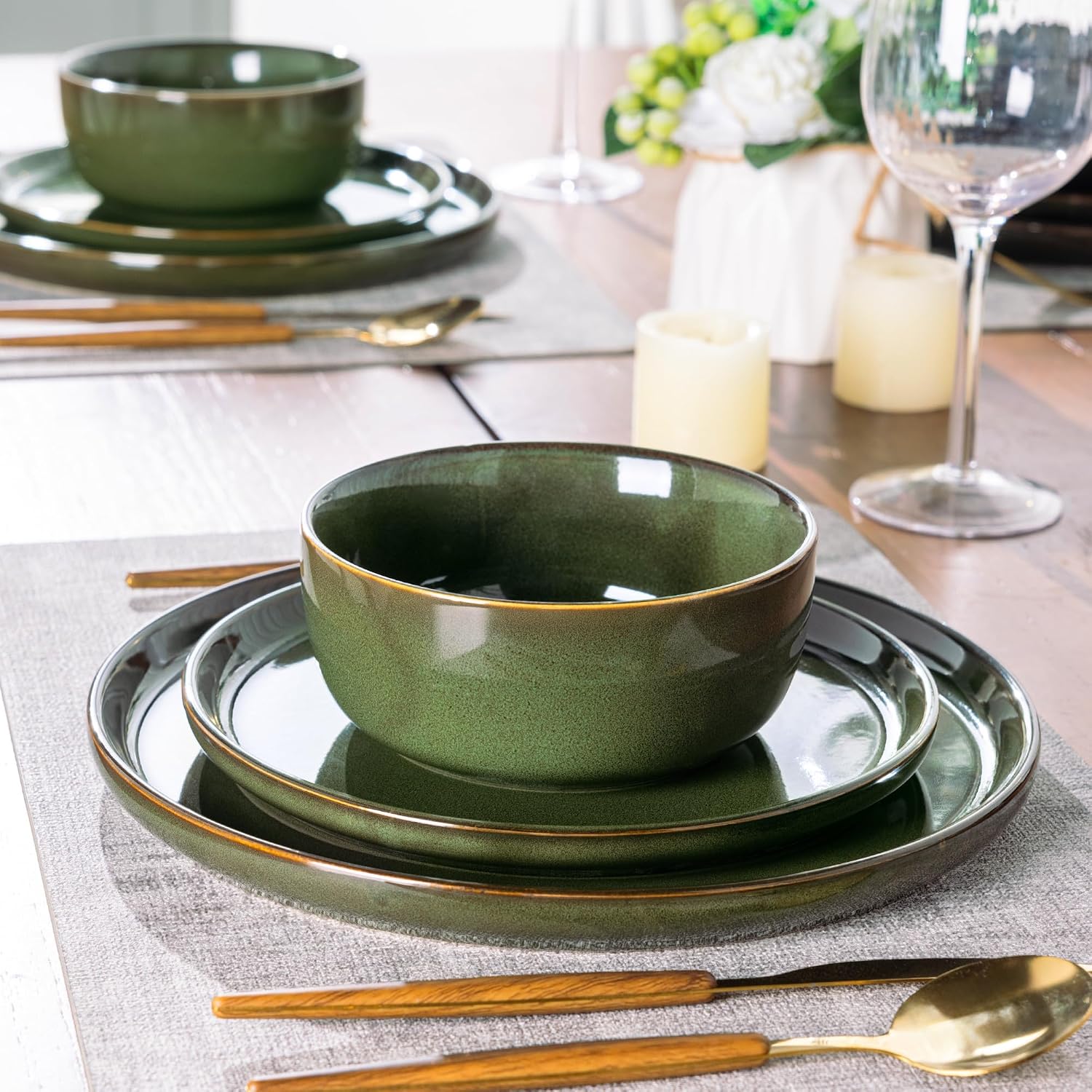 AmorArc Stoneware Dinnerware Sets,Round Reactive Glaze Plates and Bowls Set,Highly Scratch Resistant | Dishwasher & Microwave Safe Dishes Set,Service for 8 (24pc)