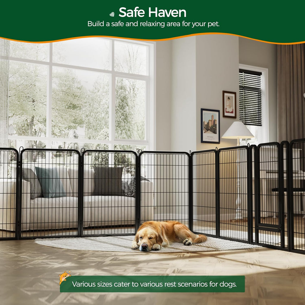 Yaheetech 40in 12-Panel Metal Dog Playpen Fence for Indoor Yard RV Camping | Heavy-duty Rustproof Frame with Secure Latch Door, Tool-free Assembly, Foldable Storage, Ideal for Medium to Large Dog Breeds