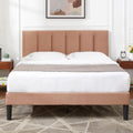 VECELO Full Size Bed Frame with Upholstered Headboard, Heavy-Duty Bedframe with Wooden Slats & Steel Framework, Easy Assembly, Coffee