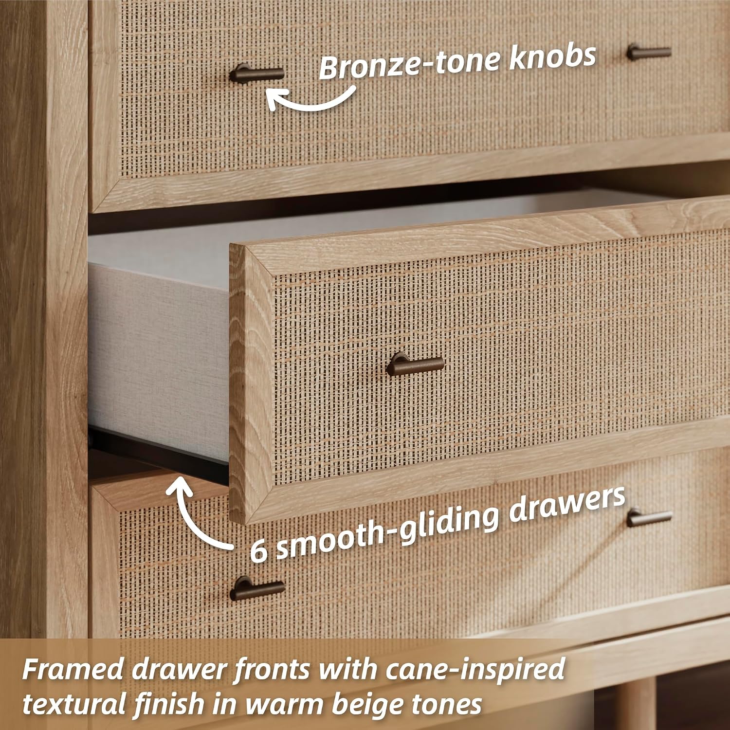 Signature Design by Ashley Cielden French Country 6-Drawer Dresser and Mirror with Safety Stop, Light Brown