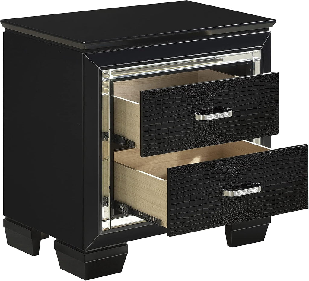 Glamorous Black Finish 3pc Bedroom Set Full Size Bed and Nightstands LED Lighting Tufted Headboard Modern Glam Style
