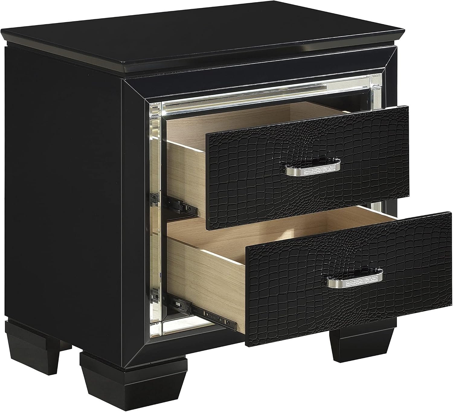 Glamorous Black Finish 3pc Bedroom Set Full Size Bed and Nightstands LED Lighting Tufted Headboard Modern Glam Style