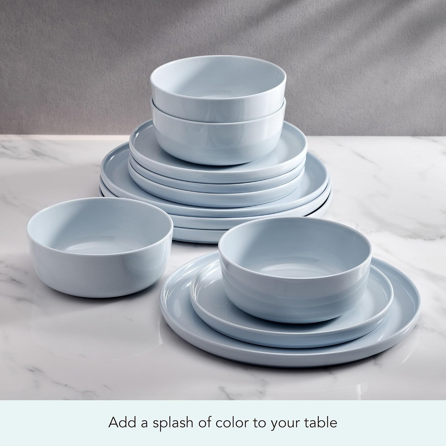 Mikasa Madison Misty Blue Bone China Dinnerware Set, 12-Piece Service for 4, Includes Dinner Plates, Salad Plates and Cereal Bowls, Dishwasher Safe