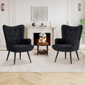 Furniliving Boucle Accent Chair for Living Room, Upholstered Reading Chair with High Backrest, Tufted-Button Wingback Armchair for Bedroom, Dressing Room, Home Office, Black, Set of 2