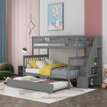 Harper & Bright Designs Bunk Beds Twin Over Full Size, Solid Wood Bunk Bed with Trundle for Kids