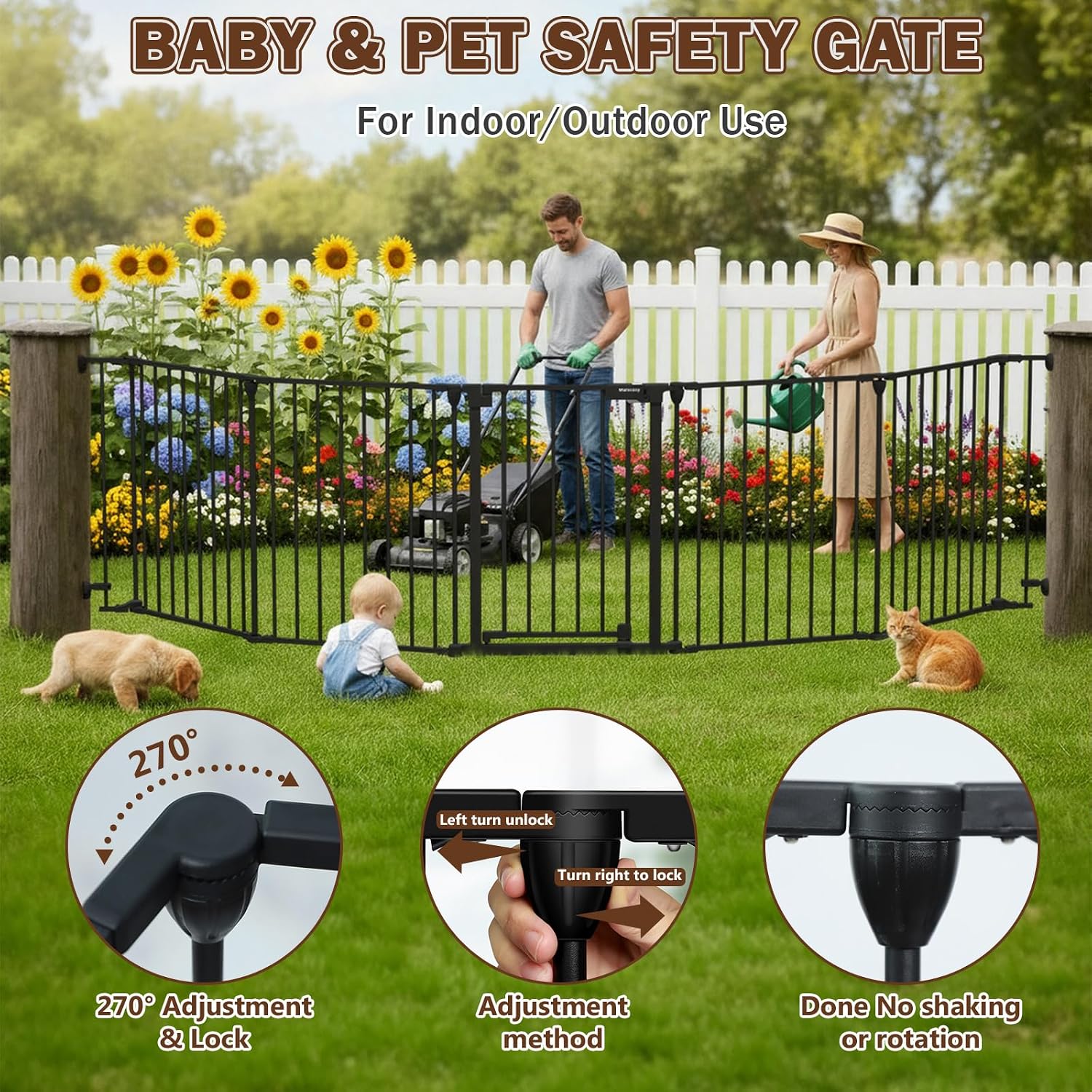 Mumeasy 126' Extra Wide Baby Gate for Doorways, Stairs & Fireplace, Auto Close Safety Dog & Pet Gate with Walk Thru Door, Childproof Fence for Hallway Kitchen House Indoor Outdoor,5 Metal Panels,Black