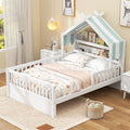 Merax Twin Size House Bed with Storage Headboard Shelf & Removable Canopy, Wooden Platform Bed Frame with Guardrail for Boys Girls Teens Bedroom Use, No Box Spring Needed, White