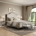 24/7 Shop at Home Lalia Hammered Metal 4-Piece Bedroom Collection, Upholstered Bed Frame with Camelback Headboard, Forged Steel, Bench and Curved Nightstands, Foundation Required, Queen, Matte Grey