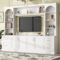 Modern Arched Entertainment Center with Bookshelves and Drawers, Farmhouse TV Stand for TVs Up to 65 Inch, All-in-One Console Media Console Unit with Adjustable Shelves & Cable Holes, White