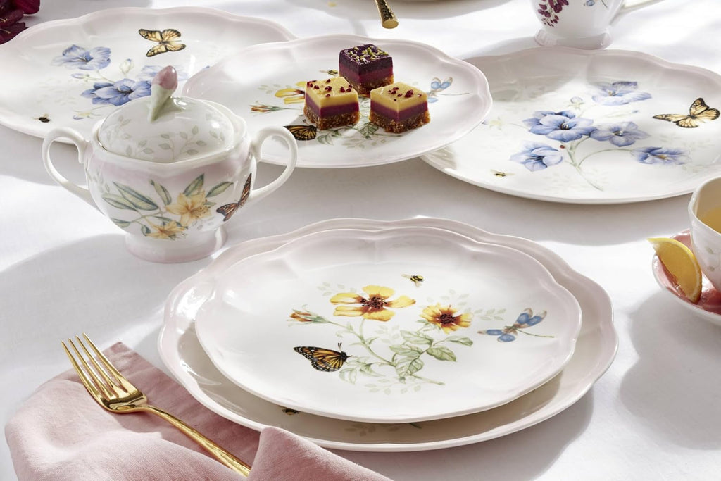 Lenox Dinnerware Set, Butterfly Meadow Pink 12-Piece Set, Service For 4, Porcelain Bowls, Plates And Bowls Set, Microwave Safe, Dishwasher Safe, Dishes, Home & Kitchen (Assorted, 12 Pieces)