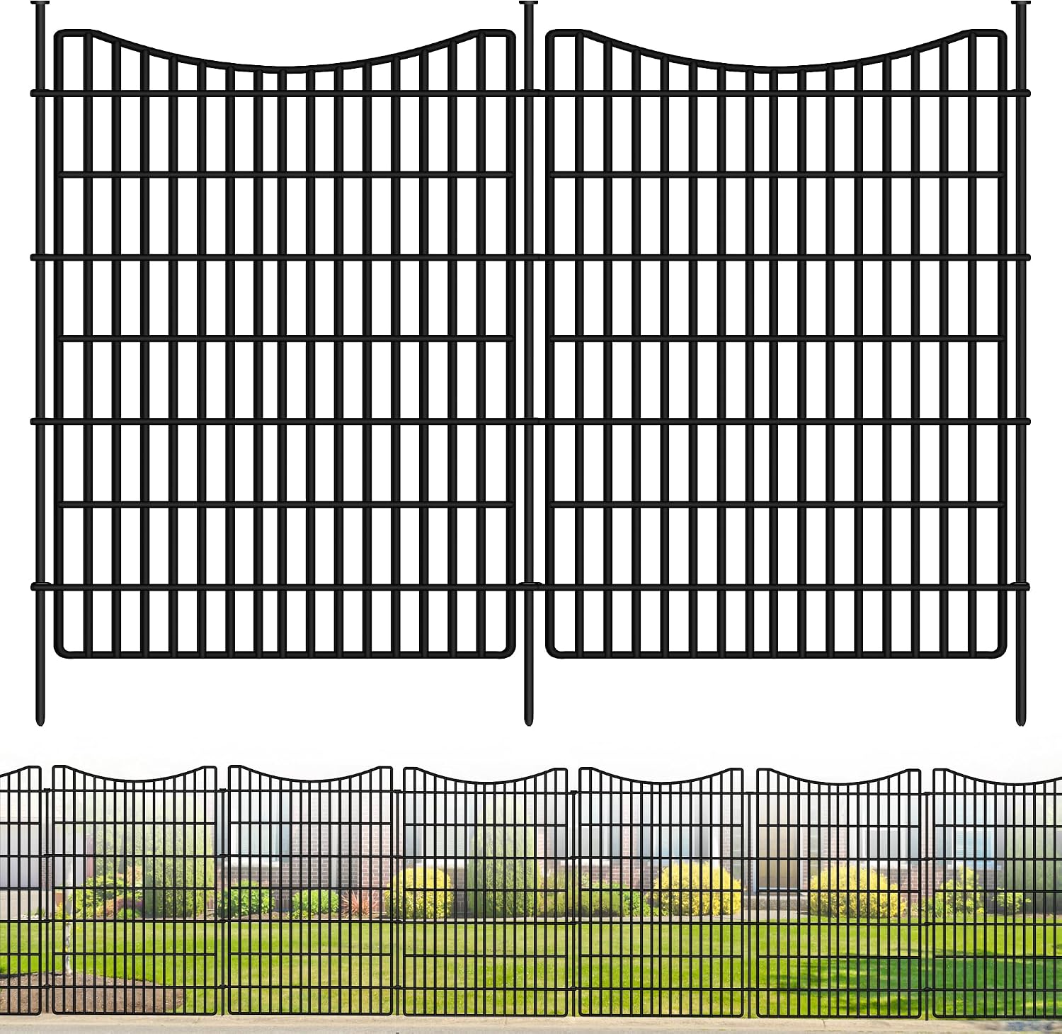 10 Panels No Dig Dog Fence Outdoor for Yard, 48 in (H) x 23.6 ft (L) Animal Barrier Fence Rustproof Metal Wire Panel Border for Dog, Tall Garden Fenceing Panels Temporary Ground Stakes for Yards,Patio