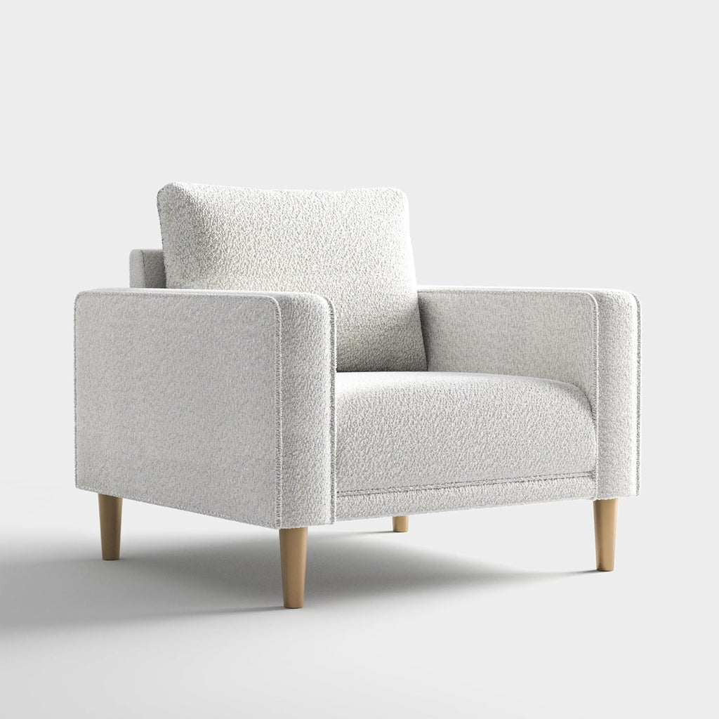 Furniture of America Oriana Contemporary Boucle Accent Chair with Back Pillow and Wooden Legs, Fabric Upholstered Armchair, Comfy Single Sofa Chair for Living Room, Bedroom, Home Office, Off-White