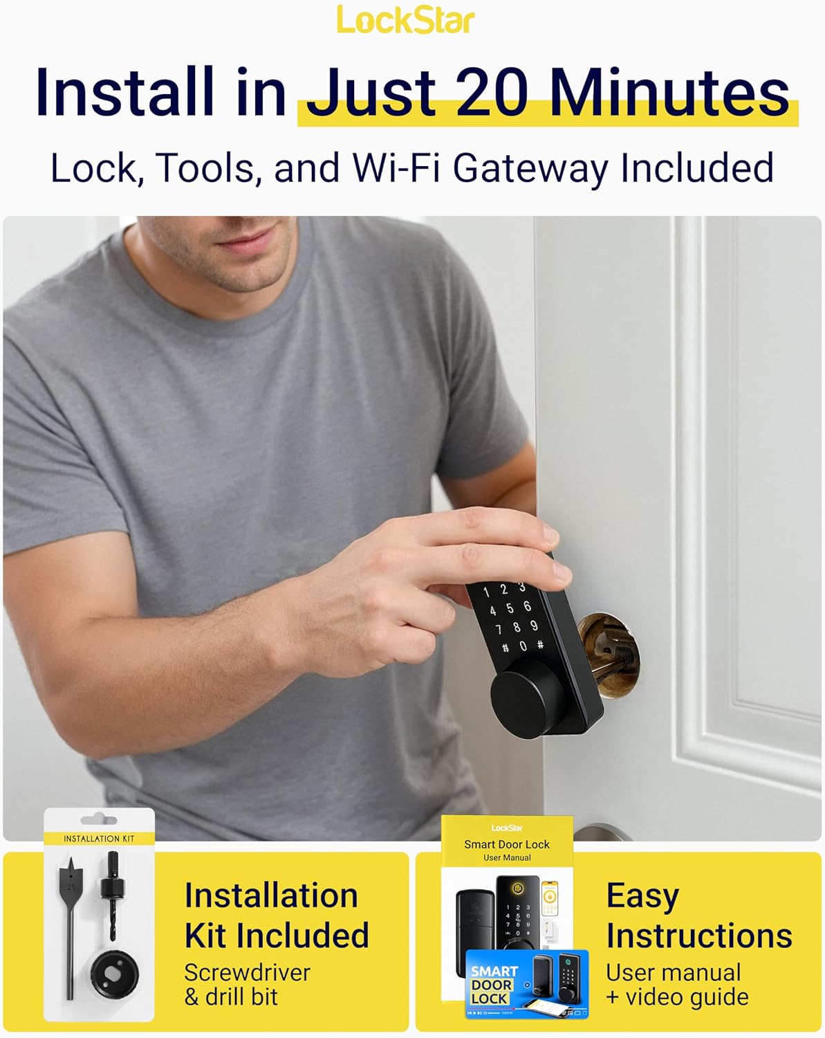 LOCKSTAR® Smart Door Lock • Keyless Entry Deadbolt Door Lock • Multiple Entry Methods – APP • Fingerprint Touch ID • Keypad Code • Card FOB • Traditional Key • Smart Home Devices