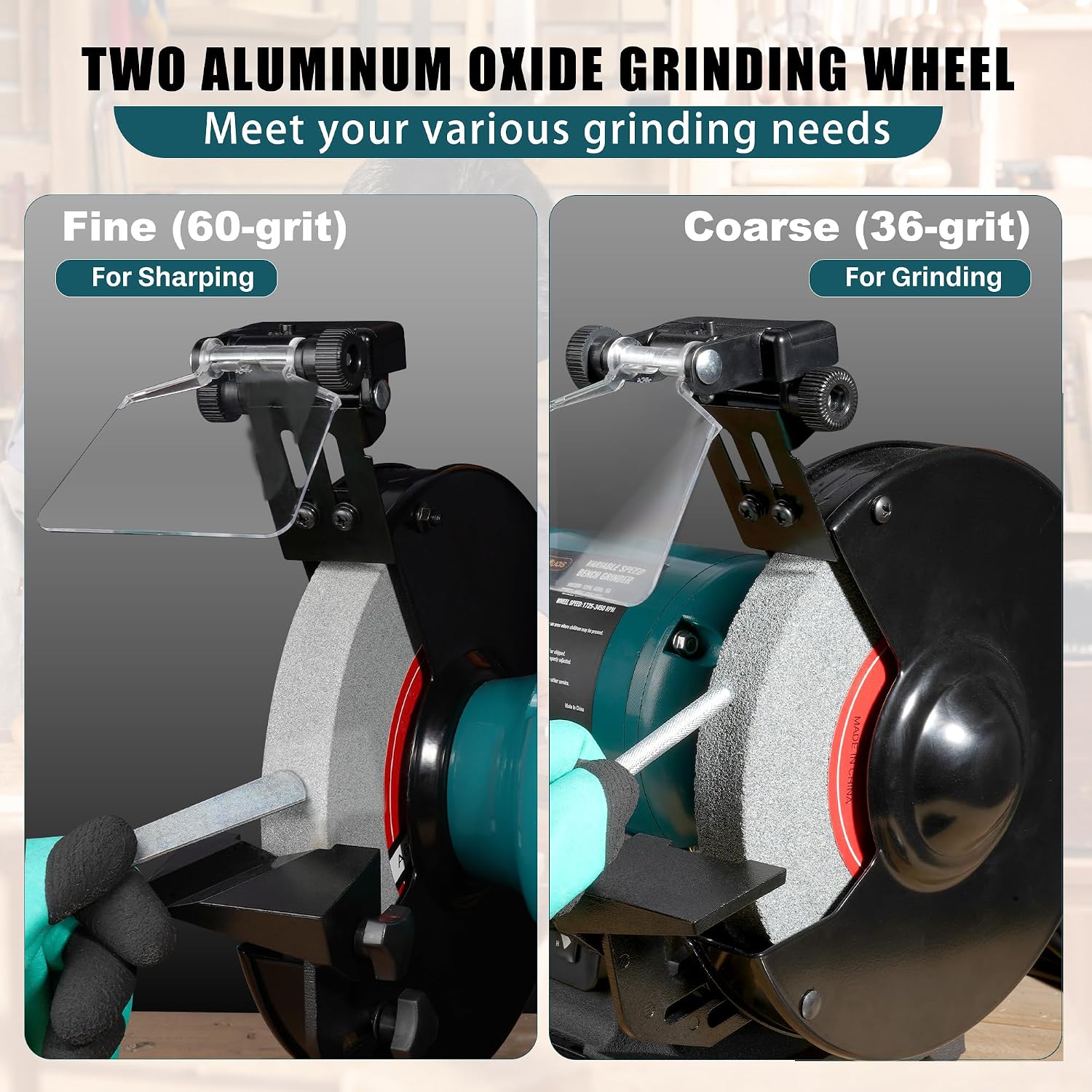 6-Inch Variable Speed Bench Grinder with Grinding Wheel Dresser, 1725–3450 RPM 2.5 Amp Brushless Induction Motor, LED Work Light, Eye Shields, Cast-Iron Base for Sharpening, Grinding & Polishing