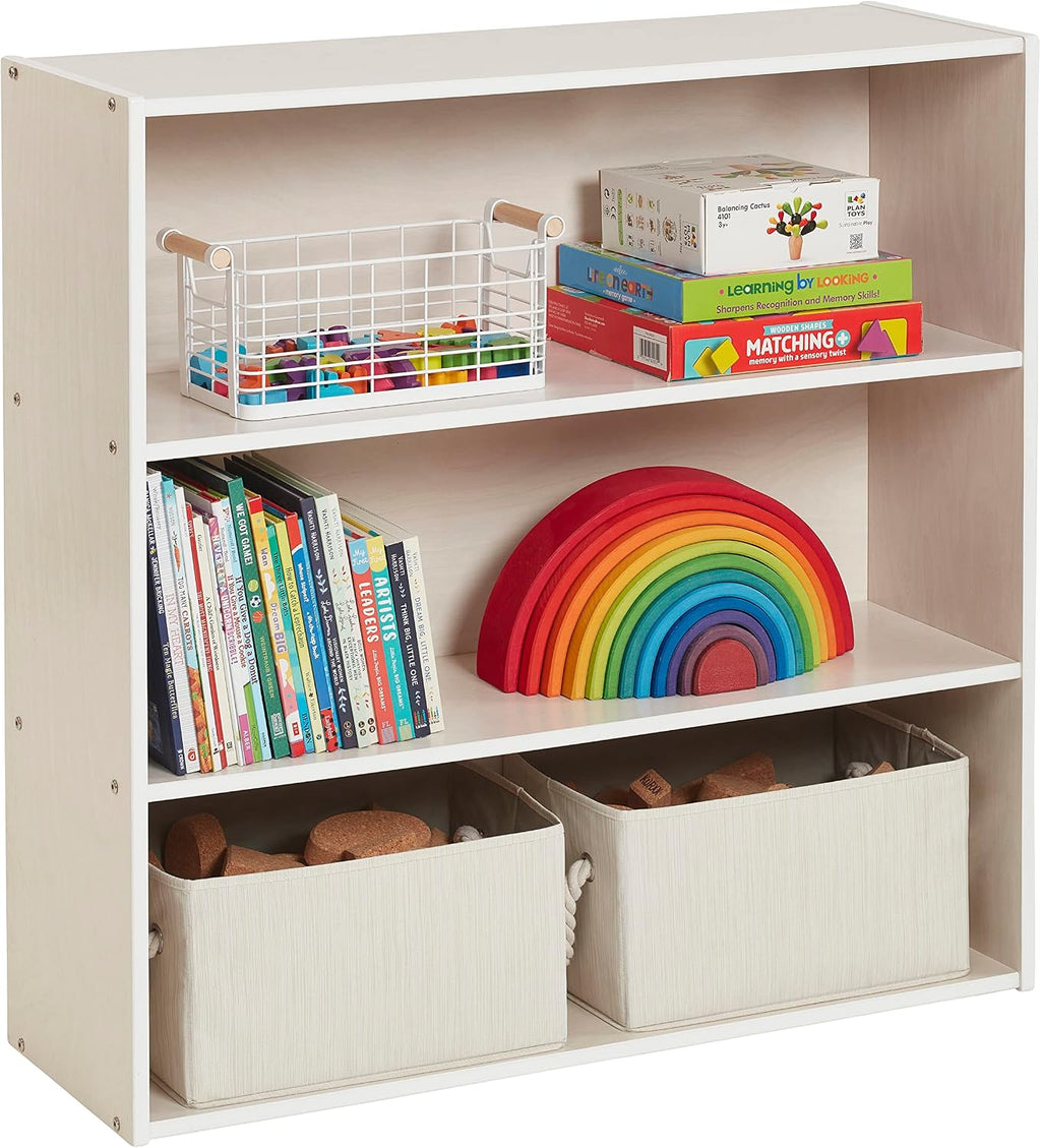 ECR4Kids Birch Streamline 3-Shelf Storage Cabinet, 36in High, Bookcase for Classroom and Playroom, White Wash