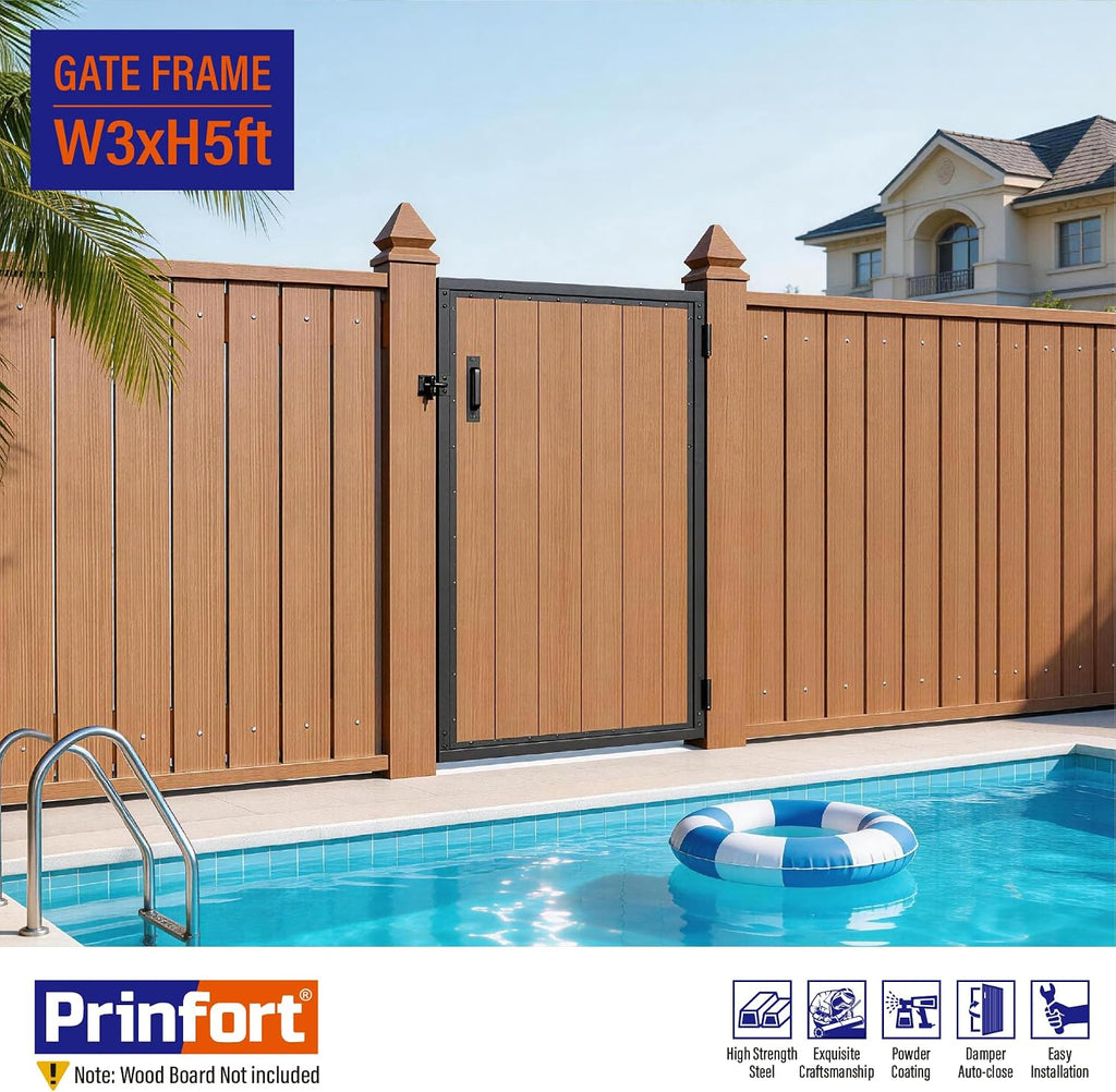 3x5FT (34.8'W X 59'H) Stainless Steel Anti Sag Wooden Fence Gate Kit Heavy Duty Garden Gate Frame Hardware Kit Reinforcement (Left/Right Free-Installation)