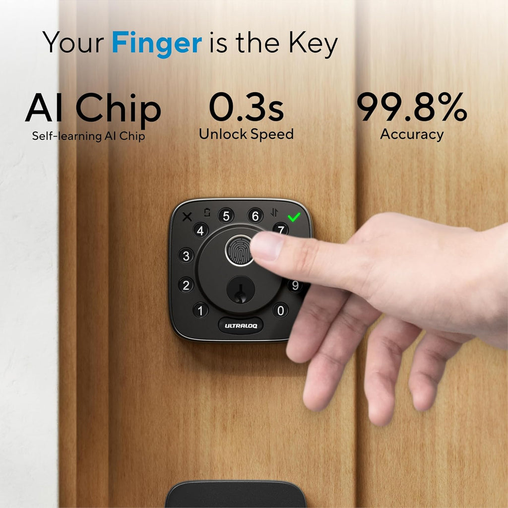 ULTRALOQ 2026 Upgrade Bolt Fingerprint Smart Lock in Black, Biometric Deadbolt with Built-in WiFi, Keyless Entry Door Lock, App Remote Control, 10 Months Battery, IP65 Waterproof, BHMA Grade AAA