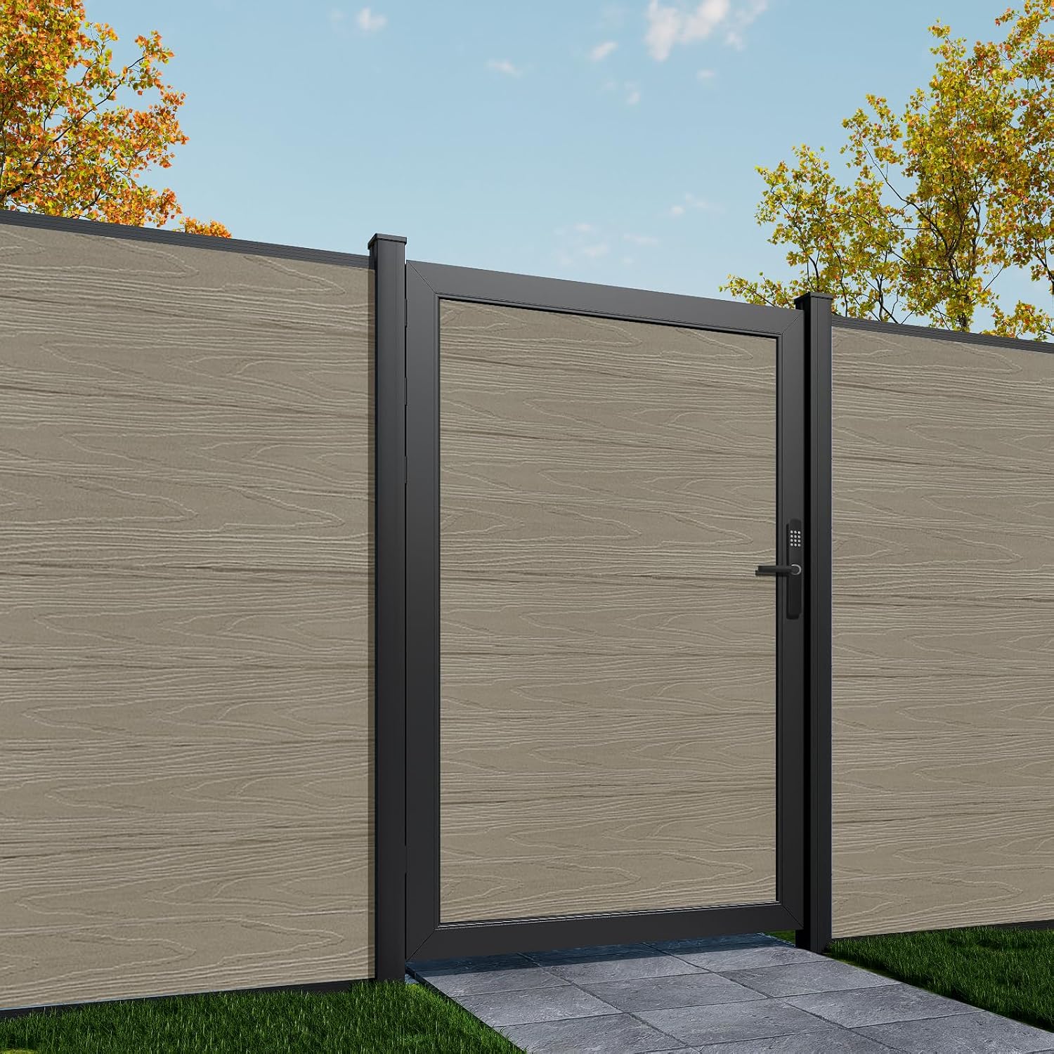 6ft (H) x 4ft (W) Privacy Fence Gate with Keypad Lock, Durable Composite Outdoor Gate with Metal Frame,Antique Wood