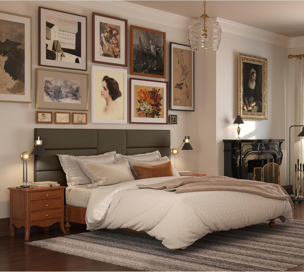 Jaxx Panelist Modern Padded Headboard – Set of 4 Wall Mounted Panels (Each 11.25' x 38') - King, Vegan Leather, Thunder Grey