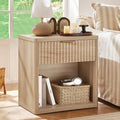 LEYAOYAO Fluted Nightstand with Charging Station, 23' Wide 1 Drawers Night Stand,Natural End Table with Open Storage,Farmhouse Bed Side Tables, Wood Dresser for Bedroom, Living Room, Closet