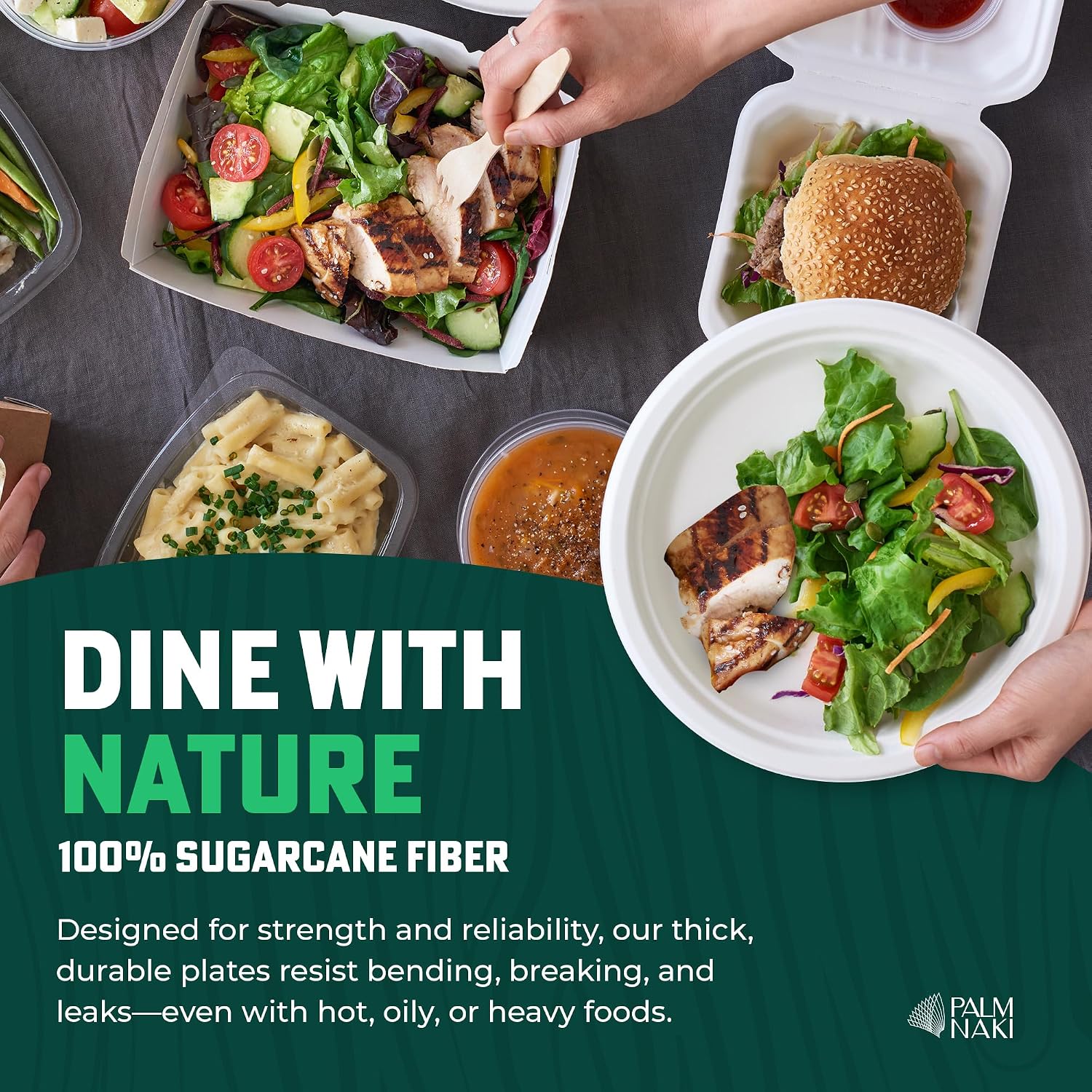 Bulk Case: 9' Heavy Duty Paper Plates | Compostable & Biodegradable | Made from Sugarcane Bagasse | Leak-Resistant & Sturdy | Microwave Safe | PFAS-Free | 9 Inch | 8 x 80-Pack (640 Pcs) | Palm Naki