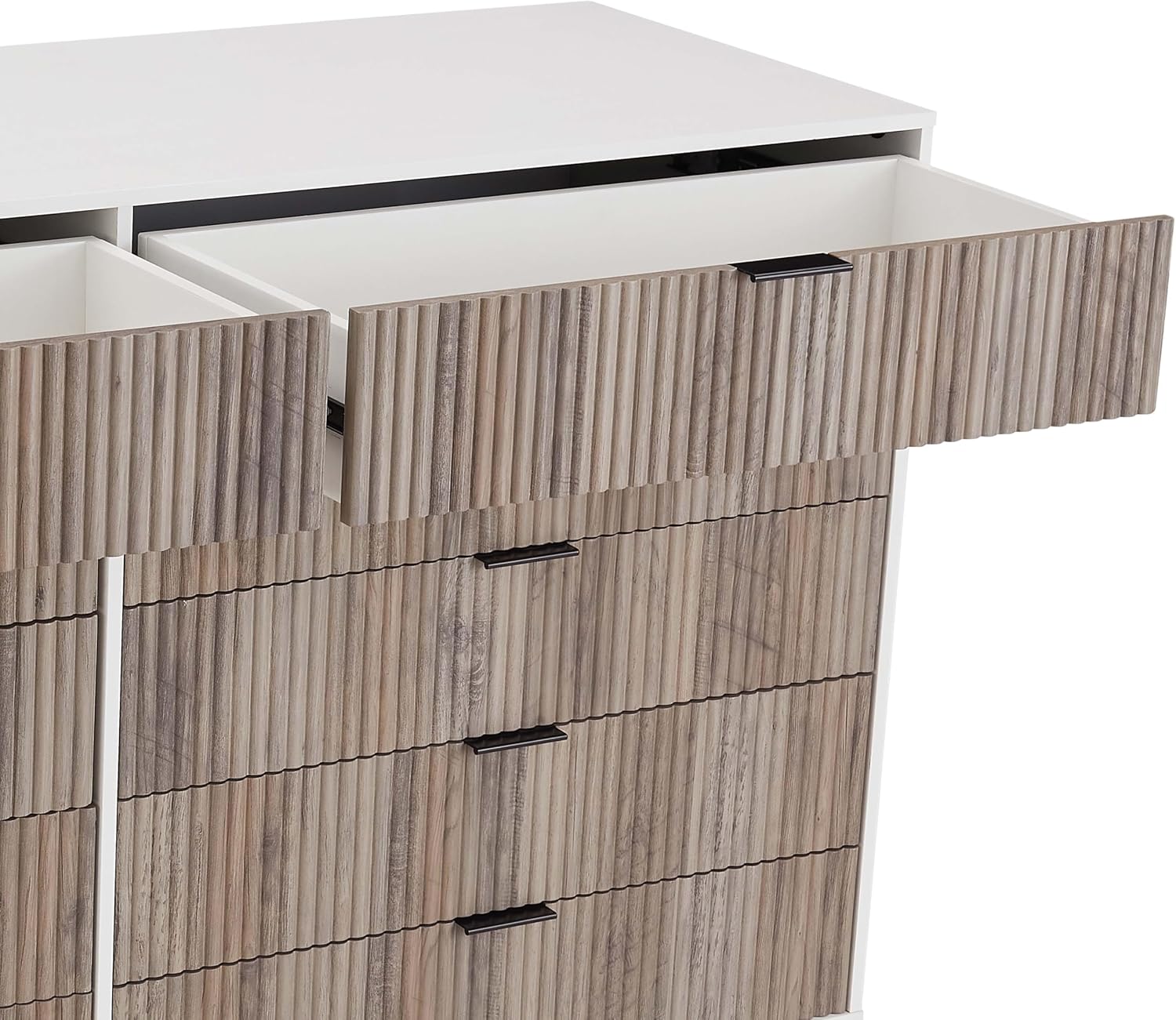 Manhattan Comfort Dumbo 3-Piece Modern Dresser Drawer and Nightstand Set, Tall and Double - Vertical Ribbed Design - No Tool Assembly Storage for Bedroom & Living Room, White/Grey