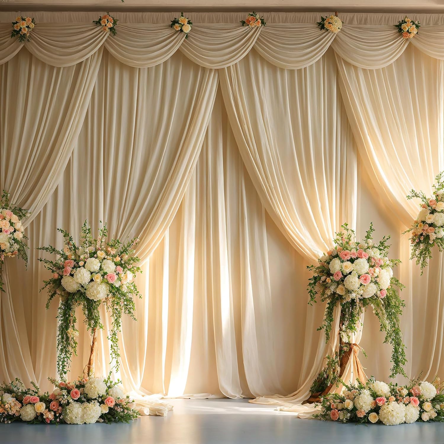 40ftx15ft Champagne Backdrop Curtains for Parties, Wrinkle Free Polyester Photo Backdrop Drapes 8 Panels 15 ft Long Back Drop Cloth for Wedding Birthday Photography Background Party