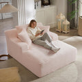 Oversized Chaise Lounge Chair Indoor, 66' Cloud Boneless Sleeper Couch Corduroy Upholstered Sofa Bed Deep Seat Comfy Reading Chair with 3 Pillows for Living Room Bedroom, Pink