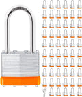60Pcs Padlocks with Same Keys,Laminated Steel Orange Silver(1-9/16',40mm),Long Shackle for Sheds,Gates,Fences,Toolbox,Outdoor and Indoor Use