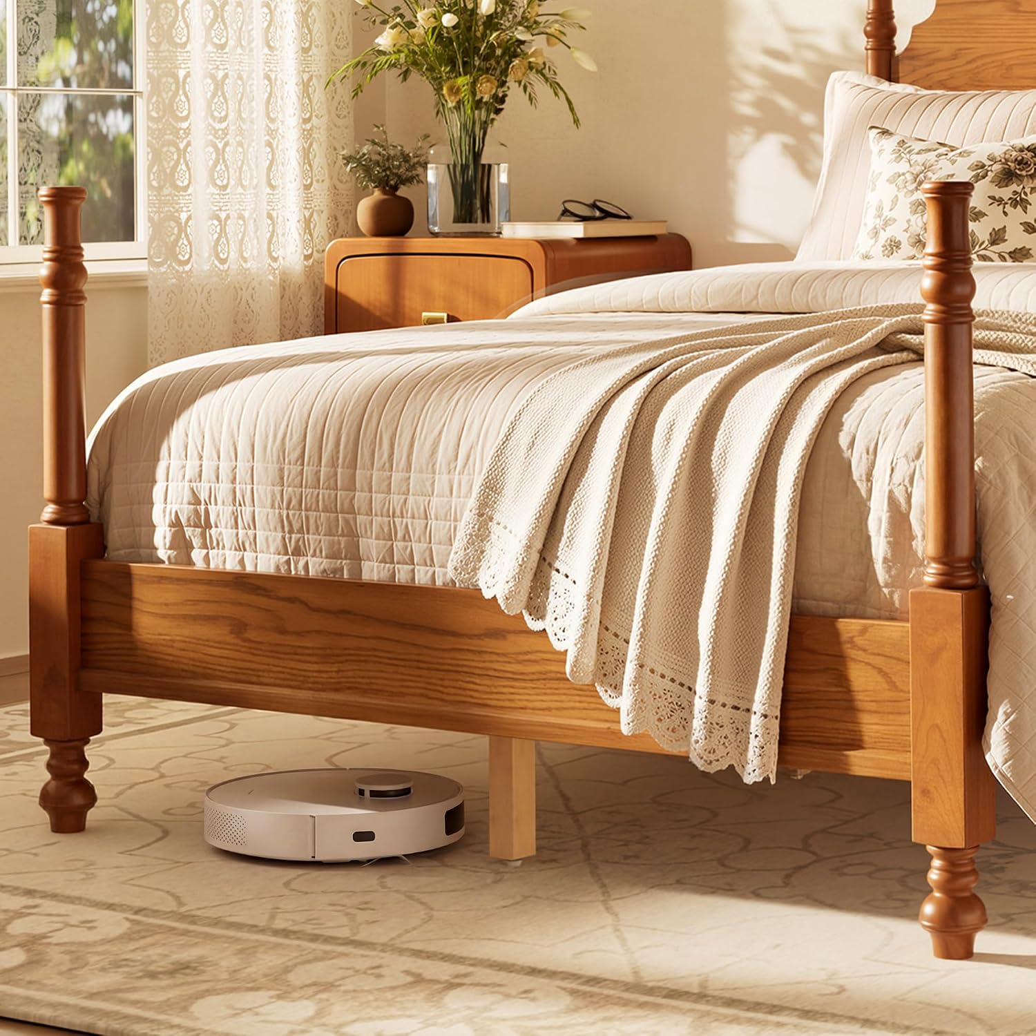 Merax Vintage Wood Spindle Post Bed with Headboard, Full Size Traditional Platform Bed Frame/No Box Spring Needed/Easy Assemble, Light Walnut