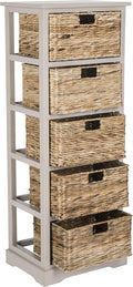 SAFAVIEH Furniture - Vedette 5-Basket Storage Tower - Vintage Grey - Solid Wood - Coastal Basket Tower Design - Ideal for Entryway, Living Room, 17.5'W x 13.5'D x 46'H - Fully Assembled (AMH5739D)
