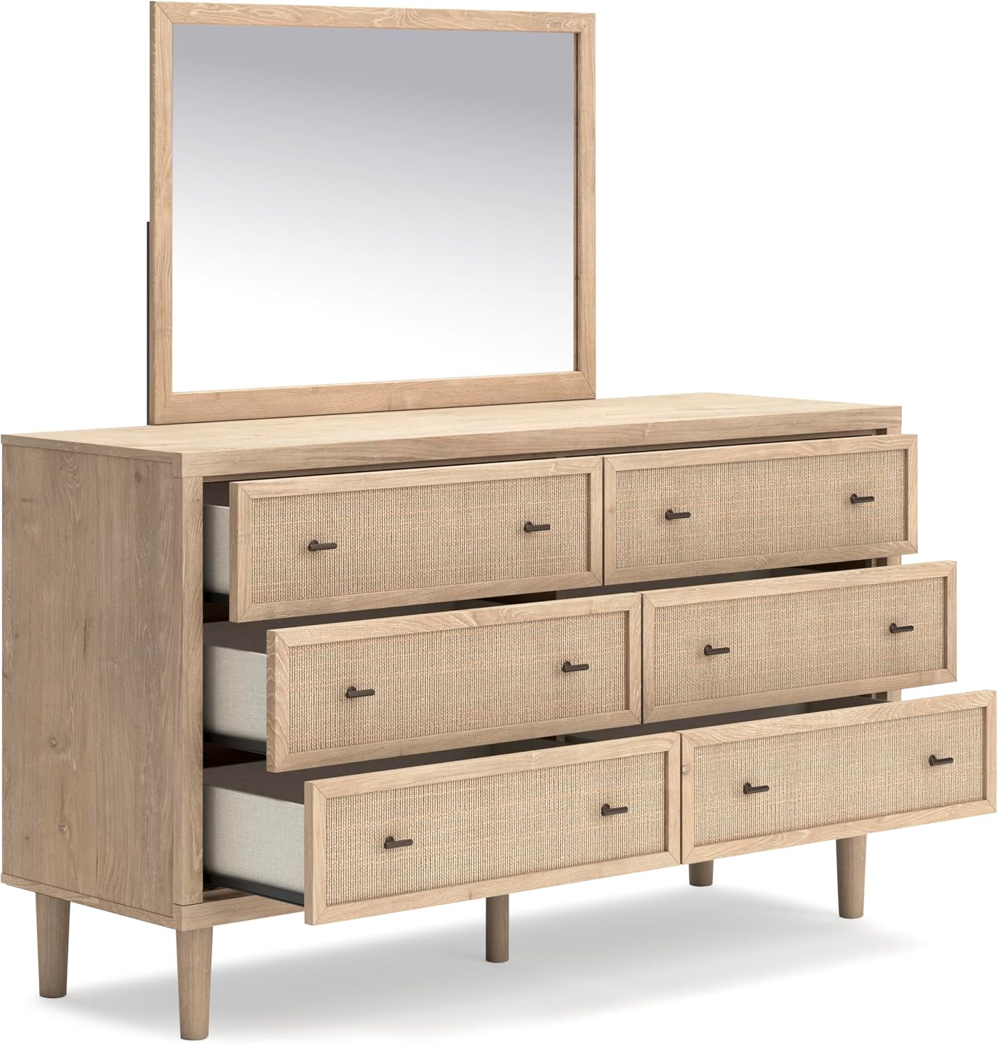 Signature Design by Ashley Cielden French Country 6-Drawer Dresser and Mirror with Safety Stop, Light Brown