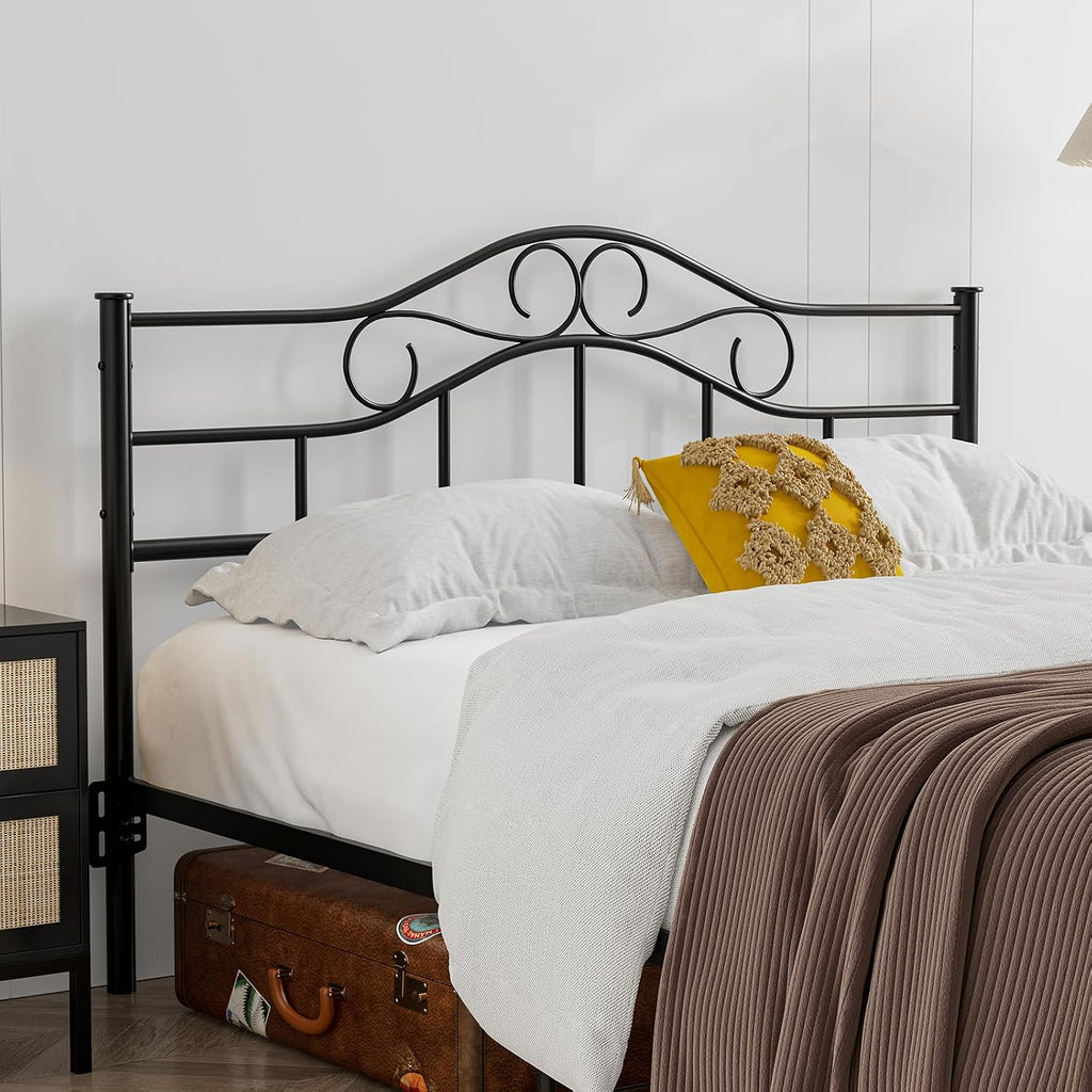 IKIFLY Metal Queen Size Headboard, Adjustable Height, Heavy Duty Steel Curved Queen Headboard Only for Bedroom, Farmhouse Scrollwork Design, Easy Assembly, Attach Frame, Black