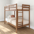 Grain & Grove Bear Twin Over Twin Bunk Bed, Sturdy Bunk Bed Frame for Kids, Plywood Bunk with Ladder, Guardrail, and Slats, No Box Spring Required, Oak Embossed Pecan